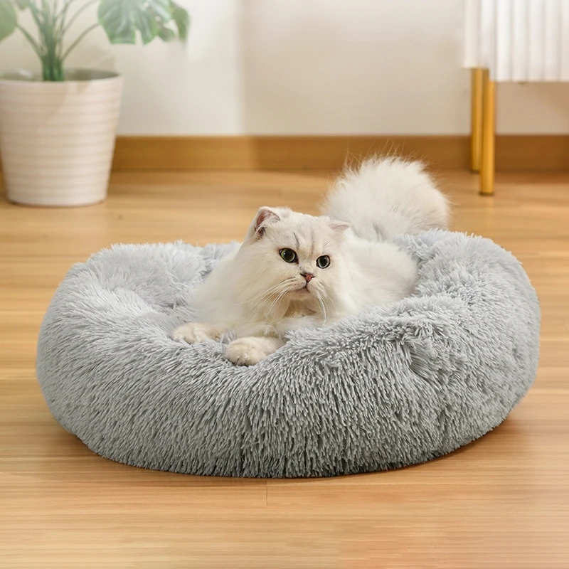 Suministros De Mascotas Ventas 2024 -Suministros De Mascotas Ventas 2024 Cat Bed Nest Round Soft Plush Shaggy Mat Indoor Dog House Kennel Mats Pet Warm Basket